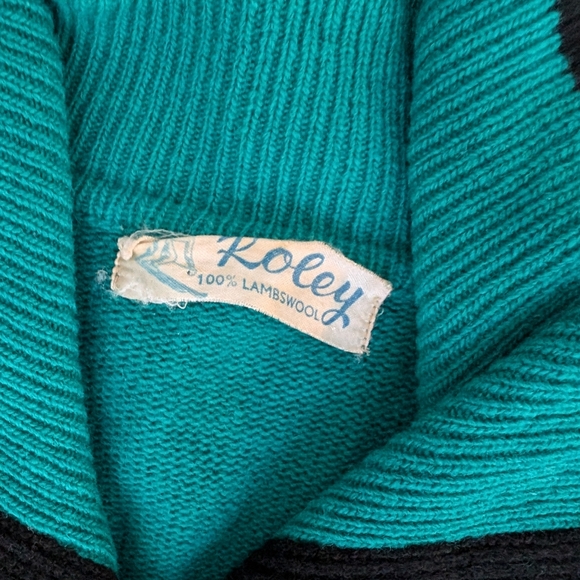 Vintage 1960's teal and black lambswool cardigan - Picture 4 of 4